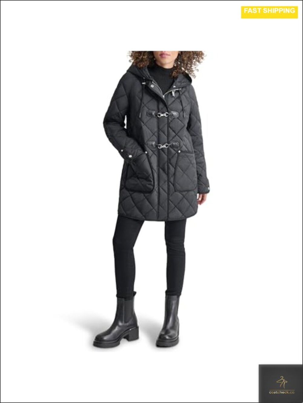 Hooded Toggle Quilted Coat Wool Blend Long Sleeve Women's Winter Outerwear